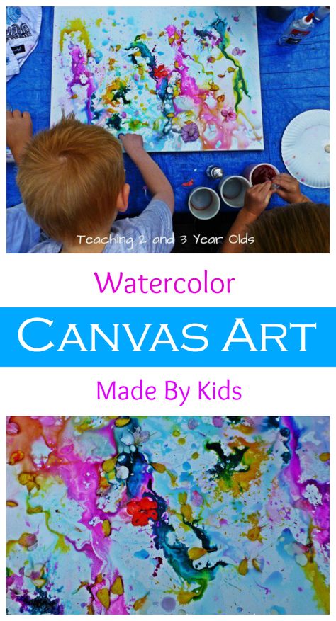 Preschool Art on Canvas from Teaching 2 and 3 Year Olds Watercolor On Canvas, Toddler Canvas Art, Preschool Painting, Kids Canvas Painting, Kids Canvas Art, Toddler Painting, Preschool Art Projects, Kids Watercolor, Kids Canvas