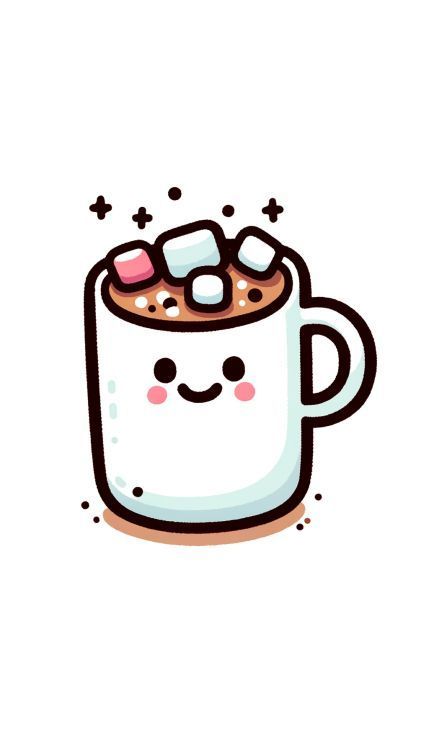 Draw a classic hot chocolate mug with a broad, smiling face on the front. Fill the mug with rich, dark hot chocolate, and add a generous amount of colorful marshmallows on top. Make sure the mug has a simple handle on the side, and outline the drawing with a thick, clear line for a whimsical touch. Cartoon Hot Chocolate, Cute Hot Chocolate Drawing, Cute Mug Drawing, Chocolate Drawing Aesthetic, Easy Food To Draw, Hot Chocolate Doodle, Cute Food Drawings Aesthetic, Food Easy Drawing, Hot Cocoa Drawing