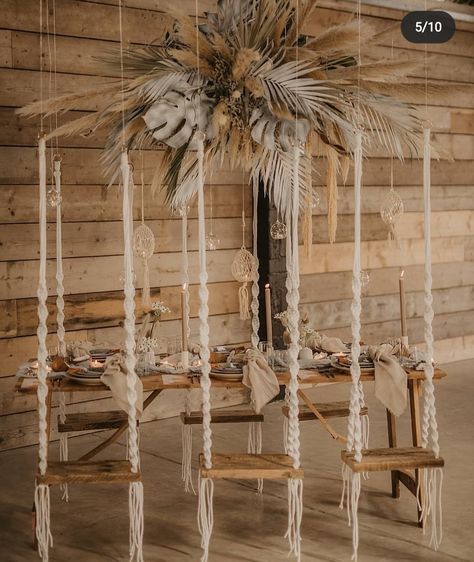 Macrame Wedding Decor, Industrial Wedding Inspiration, Industrial Wedding Decor, Cheap Boho, Reception Signage, Berta Wedding Dress, Macrame Swing, Macrame Wedding, Warehouse Wedding