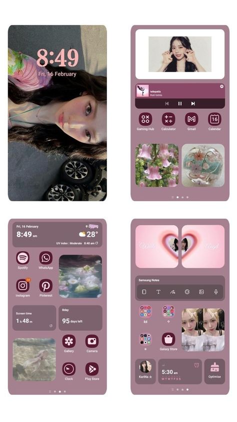 Iphone 15 Widget Ideas, Phone Notes Ideas, Samsung App Layout, Samsung Widgets Aesthetic, I Phone Theme, Samsung Widget Ideas, Wallpaper Inspo Widgets, Cell Phone Aesthetic, Phone Customization Ideas