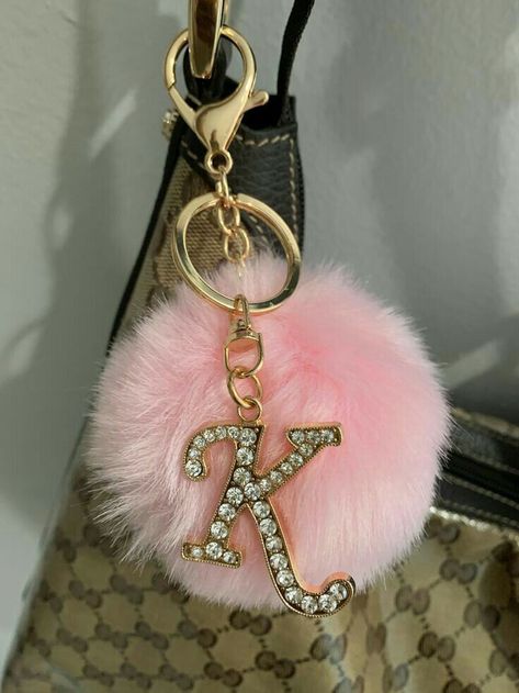 K Keychain, K Letter Images, Keychain Initial, Diy Gifts To Sell, K Letter, Pink Keychain, The Letter K, Fur Keychain, Pom Keychain