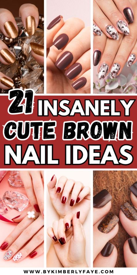 Cute Brown Nail Ideas Chocolate Brown Nails Acrylic Almond, Cute Brown Nails Short, Brown Sugar Nails, Brown Square Nails Design, Brown Nails With Design, Brown Dip Nails, Mocha Brown Nails, Dark Brown Nails Designs, Taupe Nail Designs