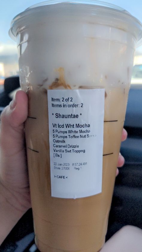 I get it in a trenta because there's a lot going in it. They forgot to put 5 shots of espresso on my ticket. It's so yummy though. Somewhat pricey but not too bad. Trenta Starbucks, Toffee Nut, Starbucks Secret Menu Drinks, Starbucks Secret, White Mocha, Starbucks Secret Menu, Starbucks Drinks Recipes, Secret Menu, I Get It