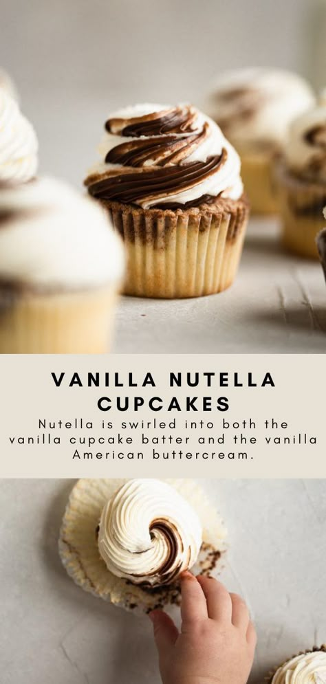 Nutella is swirled into both the classic vanilla cupcake batter as well as the vanilla American buttercream.