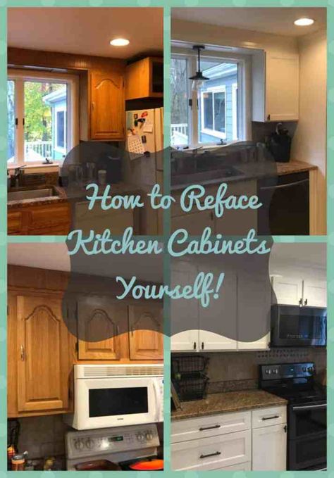 DIY Kitchen Cabinet Refacing- The Easy Way to Transform Your Cabinets Refurbished Kitchen Cabinets, Diy Cabinet Refacing, Kitchen Renovation Diy Ideas, Kitchen Cabinet Refacing, Diy Kitchen Cabinet, Refacing Kitchen Cabinets, Kitchen Cabinets Ideas, Kitchen Diy Makeover, Kitchen Renovation Ideas