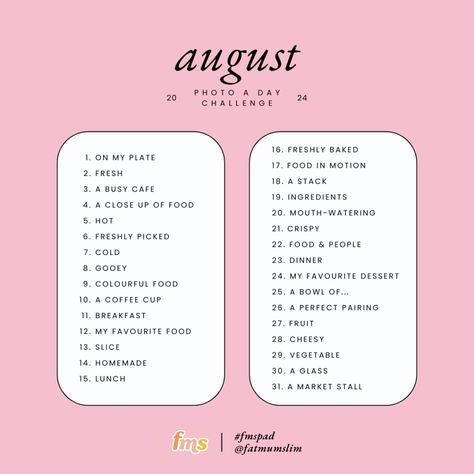 August Photo Challenge, Amazing Race Challenges, Race Theme, 2024 Photo, Photo A Day Challenge, Photo A Day Ideas, Beginner Blogger, Budget Gift, Minute To Win It