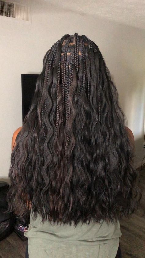 Wavy Boho Box Braids, Large Tree Braids, Braids For Beach, Braids For Wavy Hair, Messy Knotless Braids, Mermaid Box Braids, Beach Waves Overnight, Wavy Box Braids, Latest Braid Styles