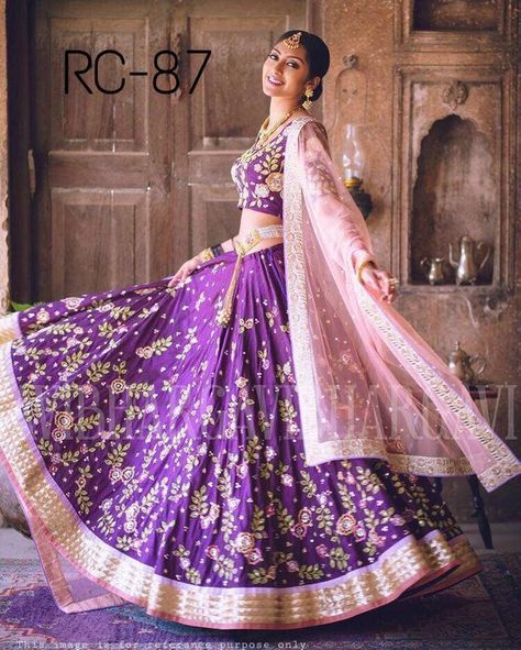 Indian designer replica bridal outfit lehengacholi crop top anarkali skirt blouse duppta ethnic Cust Purple Lehenga Choli, Purple Lehenga, Crop Top Lehenga, Indian Skirt, Sabyasachi Lehenga, Lehenga Choli Wedding, Indian Bridal Wear, Ghagra Choli, Designer Lehenga