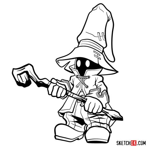 In this 20 steps tutorial you will learn how to draw Vivi Ornitier from Final Fantasy IX starting from a basic sketch to a finished drawing. Final Fantasy Coloring Pages, Vivi Final Fantasy Tattoo, Final Fantasy Sketch, Easy Fantasy Drawings, Vivi Tattoo, Fantasy Drawings Easy, Final Fantasy Drawing, Vivi Ornitier, Final Fantasy Tattoo