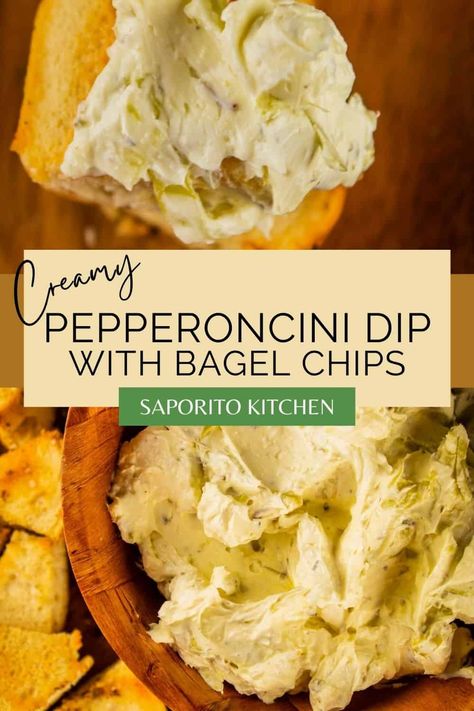 Pepperoncini Dip, Homemade Bagel Chips, Bagel Chips, Homemade Bagels, Dip Recipes Easy, Recipes Appetizers, Snack Dip, Recipes Appetizers And Snacks, Kitchen Recipe