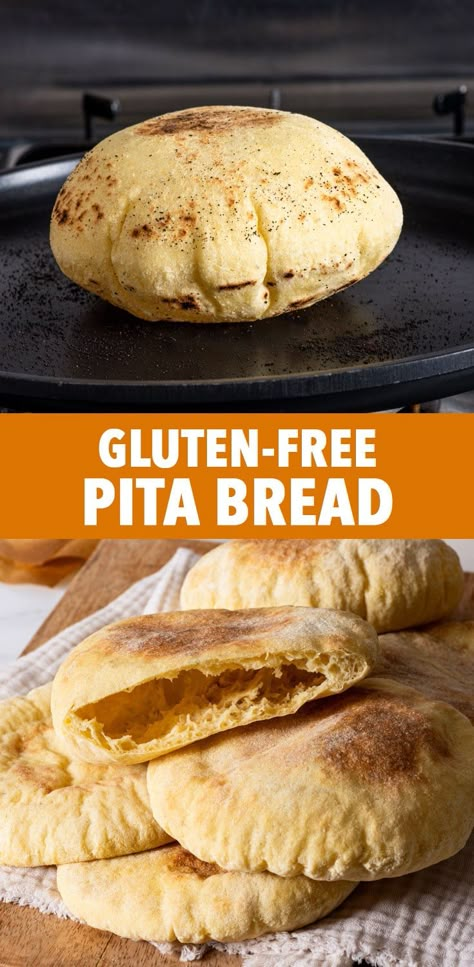 Easy Gluten Free Pita Bread - This is THE BEST gluten free pita bread you’ll ever try – and it’s super easy to make! It�’s wonderfully soft and it puffs up beautifully, creating a large pocket perfect for filling. You need just 8 ingredients to make it and the dough is a joy to work with. The recipe includes both a stovetop and an oven cooking option. Gluten free pitta bread. Gluten free flatbread recipe. Gluten free side dish. Gluten free bread recipes. Gluten Free Flatbread Recipe, Gluten Free Pita Bread, Loopy Whisk, Gluten Free Side Dish, Gluten Free Pita, Gluten Free Bread Recipes, Gluten Free Flatbread, Gluten Free Side, Pita Bread Recipe