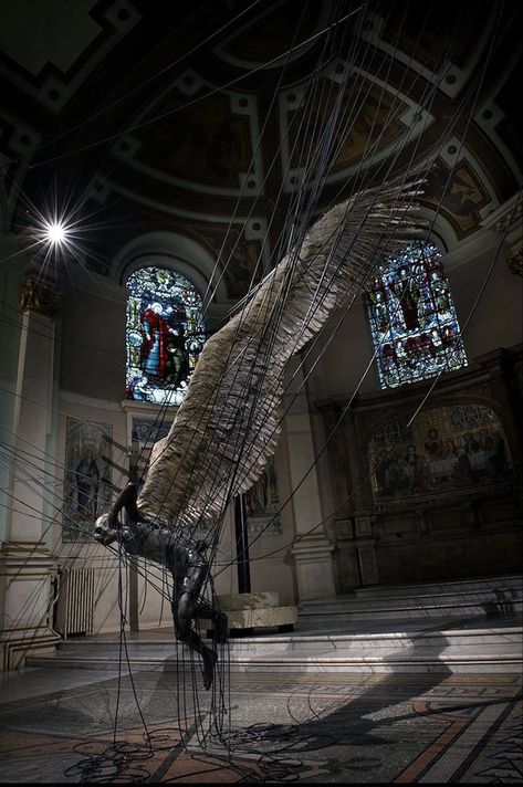 Statue of Lucifer displayed in London - post - Imgur Ange Demon, 다크 판타지, Creepy Art, Angels And Demons, Place Of Worship, 판타지 아트, Holy Trinity, Fallen Angel, Stained Glass Windows