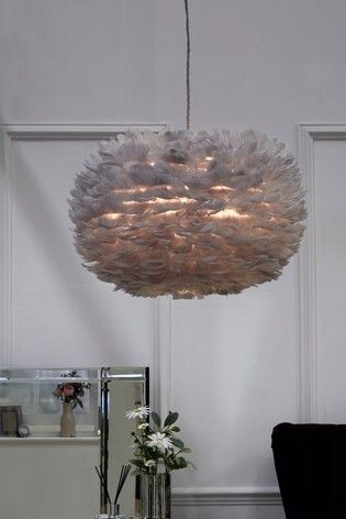 Feather Lamp Shade, Mushroom Room, Bedroom Extension, Feather Lamp, Room Light Fixtures, Living Room Light Fixtures, Home Mood Board, Ensuite Bedroom, Grey Sofa