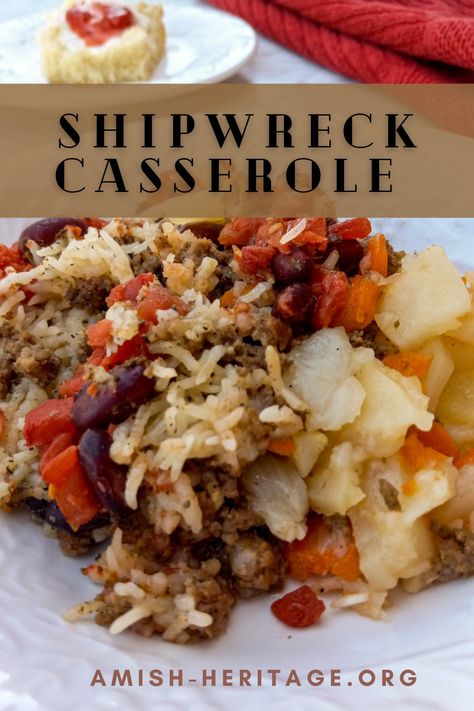 Shipwreck casserole Hamburger Carrots Potatoes Casserole, Layered Hamburger Potato Casserole, 7 Layer Dinner Casseroles Ground Beef, 7 Layer Dinner Casseroles, Seven Layer Dinner Casserole, 7 Layer Dinner, 7 Layer Casserole, Cabin Dinners, Amish Recipes Authentic