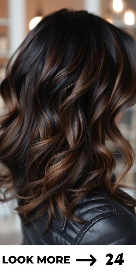 Dark Brown Hair With Highlights Shoulder Length, Dark Brown Balayage Hair, Brown Balayage Hair, Balayage Styles, Dark Brown Balayage, Dark Fall Hair Colors, Balayage Hair Color Ideas, Dark Fall Hair, Rambut Brunette