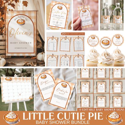 Cutie Pie Baby Shower Bundle Fall Pumpkin Pie Baby Shower Invitation Autumn Baby shower Baking Baby Shower Gingham Decoration Template Cutie Pie Baby Shower Theme, Gingham Decorations, Mom-osa Bar Sign, Cool Emoji, Signs For Mom, Whats In Your Purse, Baby Prediction, Drink Labels, Favors Sign