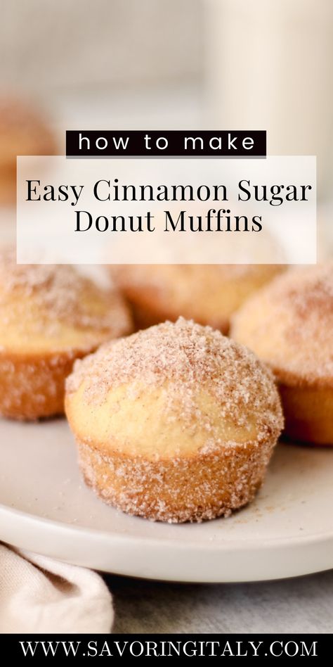 Easy Cinnamon Sugar Donut Muffins- really soft, made from scratch muffins that taste like your favorite old fashioned donut. Rolled in delicious cinnamon and sugar, these muffins are super easy to make! The perfect breakfast or sweet treat with a hot cup of coffee! Also can be made dairy-free! Good morning! I made you some cinnamon sugar donut muffins!I think that muffins are highly underrated in the baking department. Muffins are so easy to put together. Cinnamon Doughnut Muffins, Cinnamon Bun Cupcakes, Cinnamon Sugar Donut Muffins, Cinnamon Donut Muffins, Cinnamon Sugar Muffins, Old Fashioned Donut, Apple Coffee Cakes, Pumpkin Ale, Donut Muffins