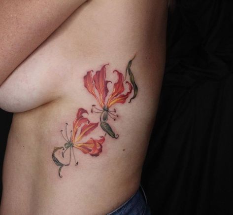 Fire Lily Tattoo, Flame Lily, Travel Tattoo Ideas, Lillies Tattoo, Fire Lily, Lily Flower Tattoos, Stamp Tattoo, Flame Tattoos, Japanese Travel