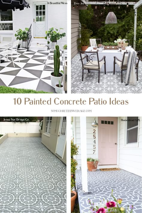 Painted Concrete Patio, Painted Cement Patio, Painted Cement Floors, Porch Floors, Stenciled Concrete Floor, Painted Porch Floors, Concrete Patio Ideas, Painted Porch, Stencil Concrete