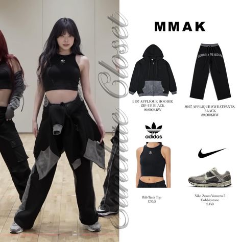 “ EASY “ Dance Practice - Eunchae Cr. @newjeansoutfits for Eunchae’s pants and zipper hoodie info. 🫶🤍⭐️ Brands : @mmak.kr @adidas &… | Instagram Kpop Dance Practice Outfits, Jennie Dance, Outfits For Dance, Kpop Idol Clothes, Soft Vibe, Dance Wear Practice, Boxing Clothes, Lesserafim Eunchae, Dance Style Outfits