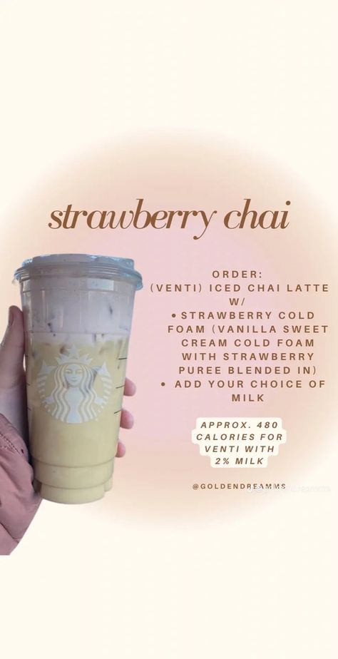 Strawberry Chai Starbucks, Coquette Starbucks Order, Starbucks Chia Drinks, Chai Starbucks Drinks, Starbucks Chai Drinks, How To Make Starbucks Drinks At Home, Starbucks Copycat Recipes Drinks, Aesthetic Starbucks Drinks, Starbies Drinks