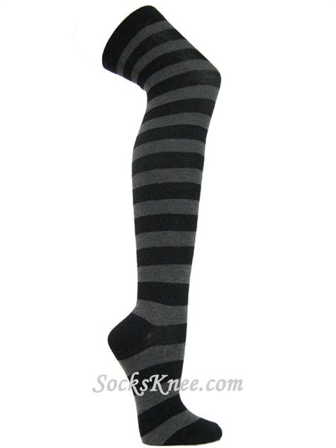 Black and charcoal gray over knee wider striped socks Childhood Clothes, Striped Knee High Socks, Clothes Board, Striped Stockings, Over Knee Socks, Kawaii Clothing, Stripe Socks, Digital Closet, Wide Stripes