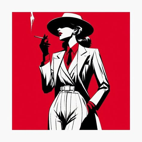 Woman Spy Aesthetic, Noir Art Style, Noir Aesthetic Women, Suit Drawing Woman, Noir Art Illustration, Noir Character Design, Woman In Suit Art, Noir Detective Aesthetic, Spy Drawing