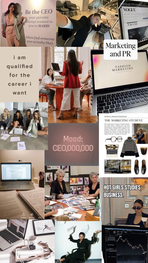 Career Vision Board Examples, Business Administration Aesthetic, Administration Aesthetic, Business Major Aesthetic, Fashion Marketing Career, Marketing Career Aesthetic, Marketing Vision Board, Job Vision Board, Marketing Degree