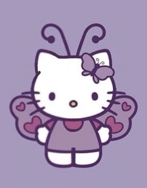 Butterfly Hello Kitty, Hello Kitty Butterfly, Preppy Drawing Ideas, Preppy Drawing, Purple Pfp, Wearing Purple, Drawing Painting, Drawing Ideas, Hello Kitty