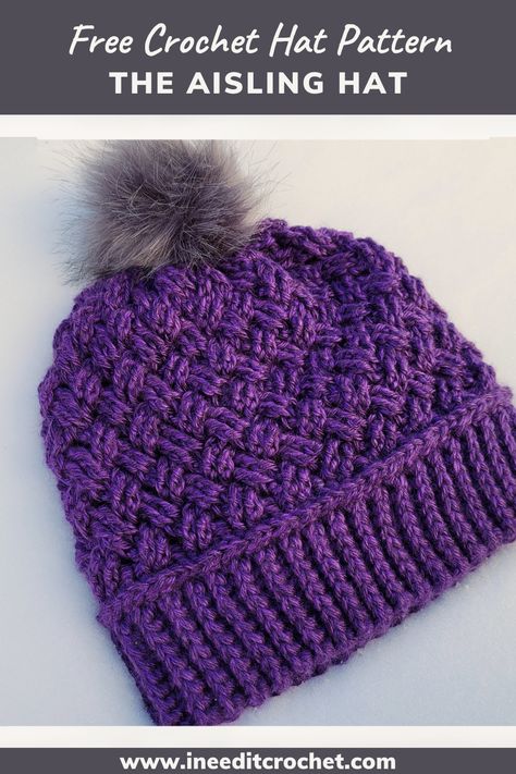 Check out this amazing free crochet hat pattern by I Need It Crochet Designs. The Aisling Hat! Crochet Hats Free Pattern Ladies, Crochet Baby Cap, Beanie Pattern Free, Crochet Adult Hat, Crochet Beanie Pattern Free, Beanie Hat Pattern, Crochet Winter Hats, Easy Crochet Hat, Crochet Hat For Women