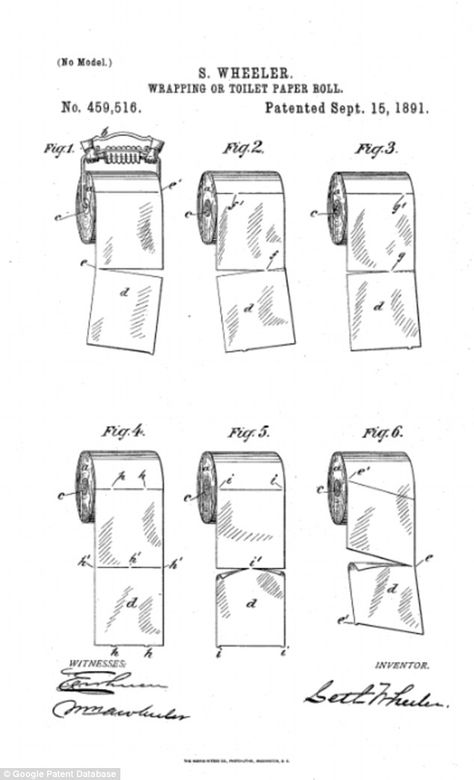 Toilet Paper Patent, Toilet Paper Origami, Bathroom Etiquette, Bathroom Decor Toilet, Vintage Toilet, Patent Art Prints, Bathroom Posters, Toilet Paper Rolls, Great Inventions