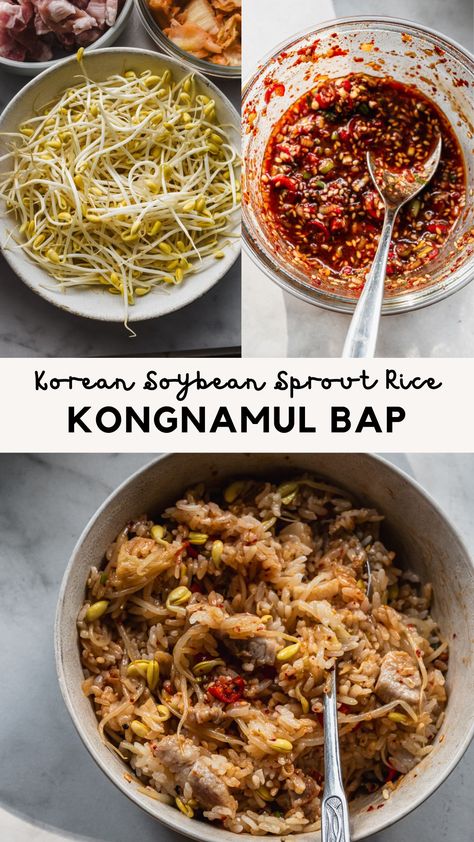 Kongnamul Bap, Korean Pork, Korean Food Recipes, Fusion Dishes, Korean Dishes, Bean Sprouts, Authentic Recipes, Pork Belly, Korean Food