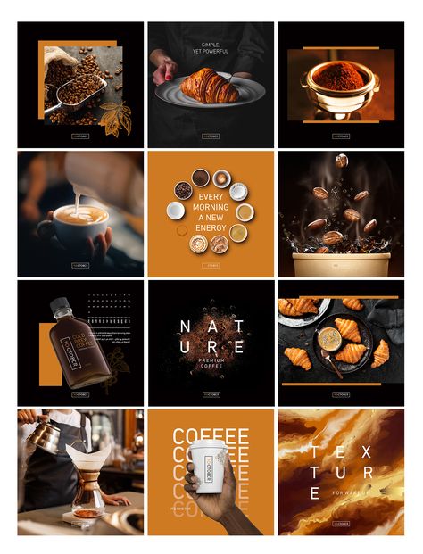 Luxe Instagram Feed, Dark Cafe Design, E Commerce Social Media Post, Fancy Restaurant Design, Cafe Post Instagram, Coffee Marketing Ideas, Cafe Marketing Ideas, Elegant Social Media Design, Cafe Social Media Posts