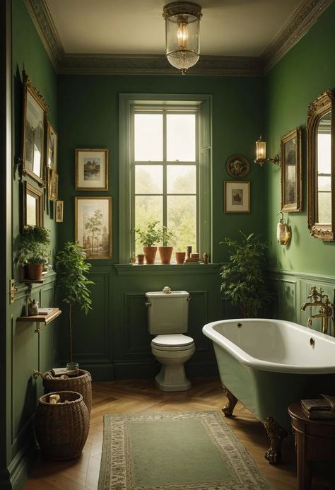 Green Bathrooms, Dark Green Bathrooms, Green Bathroom Decor, Victorian Bathroom, Boho Bathroom, Downstairs Bathroom, Green Bathroom, Bathroom Inspo, Elevate Your Home