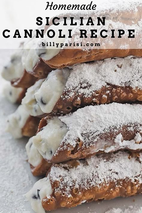 Best Homemade Cannoli Recipe, How To Make Cannolis Homemade, Homemade Canolli Recipe, Best Cannoli Recipe, Marscapone Cannoli Filling, Authentic Cannoli Filling, Canolis Recipe Italian Authentic, Italian Deserts Italy, Cannoli Recipe Shell