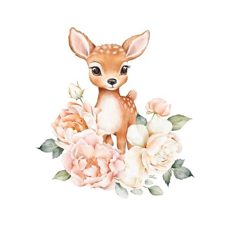 Watercolor Composition, Deer Theme, Animal Paintings Acrylic, Baby Picture Frames, Baby Print Art, Baby Animal Drawings, Deer Illustration, Fabric Painting Techniques, Cute Deer