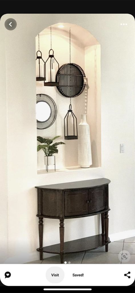 Recessed Wall Niche Decor, Wall Niche Decorating, Decorating A Niche In A Wall, Wall Niche Ideas Living Room, Niche Ideas Living Room, Entryway Niche, Alcove Decor, Recessed Wall Niche Ideas, Niche Decor Ideas