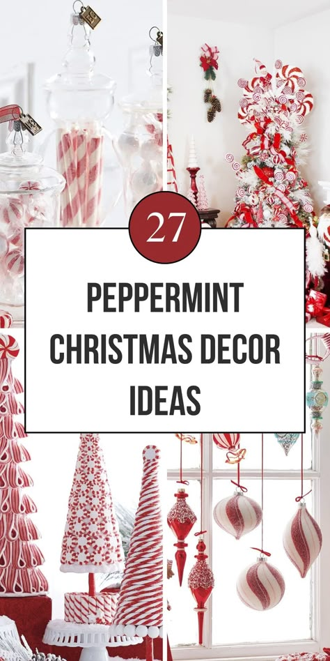 Time for a holiday refresh? Use these 27 peppermint Christmas decor ideas to give your space a festive touch. Save this pin for Christmas ideas! Red And White Diy Christmas Decorations, Red And White Peppermint Christmas Tree, Peppermint Theme Party, Peppermint Decorations Christmas, Peppermint Christmas Table Decorations, Red And White Themed Christmas Tree, Peppermint Theme Christmas Decor, Christmas Tree Peppermint Theme, Candy Cane Themed Christmas Party