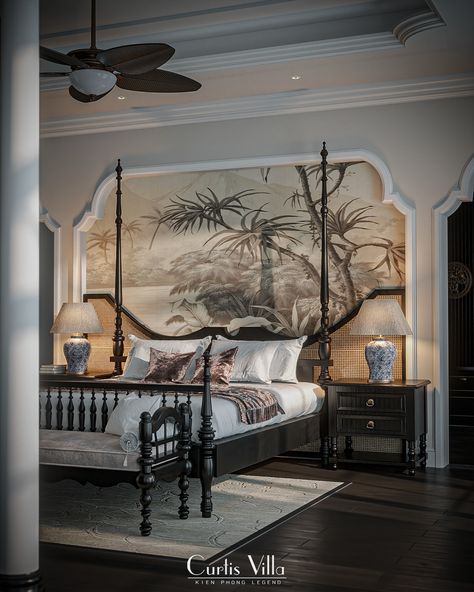 indochine, bedroom :: Behance Colonial Modern Bedroom, Colonial Modern Interior, Colonial Bedroom Ideas, Indochine Living Room, Indochine Bedroom, Colonial Style Bedroom, Colonial Bedroom, Indochine Interior, Bedroom Behance