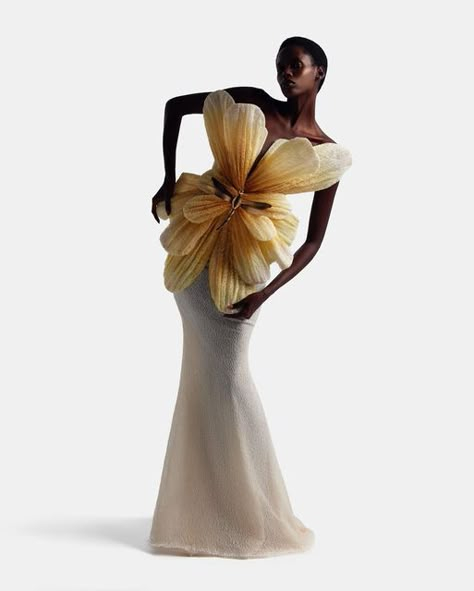 S A R A M R A D on Instagram‎: "Plumeria | #TheNewEra Organic shapes of a dragonfly made with soft pleated nets & tinted in Plumeria hues. Worn with gilded dragonfly belt. #CollectionN12 #SaraMradCouture ‏"‎ Couture Ss23, Movie Premiere Outfit Ideas, Movie Premiere Outfit, Gala Ideas, Creation Couture, Floral Fashion, Drag Race, Couture Collection, Organic Shapes