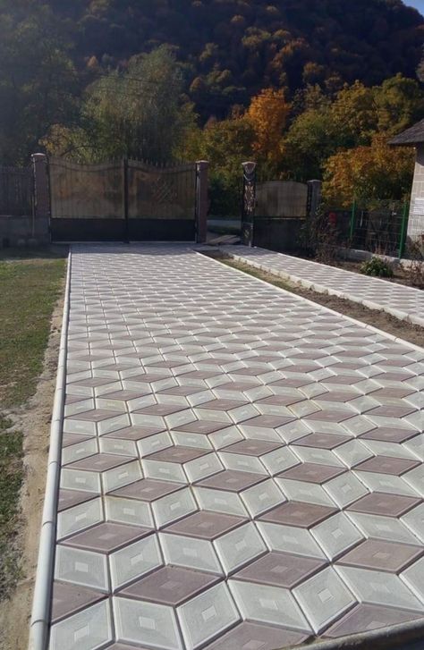 Modern Interlocking Design, Pathway Acnh, Stone Pathways Ideas Walkways, Pathways Ideas Walkways, Modern Landscape Design Front Yard, Garden Ideas Driveway, Pavement Design, Paver Designs, Concrete Patio Designs