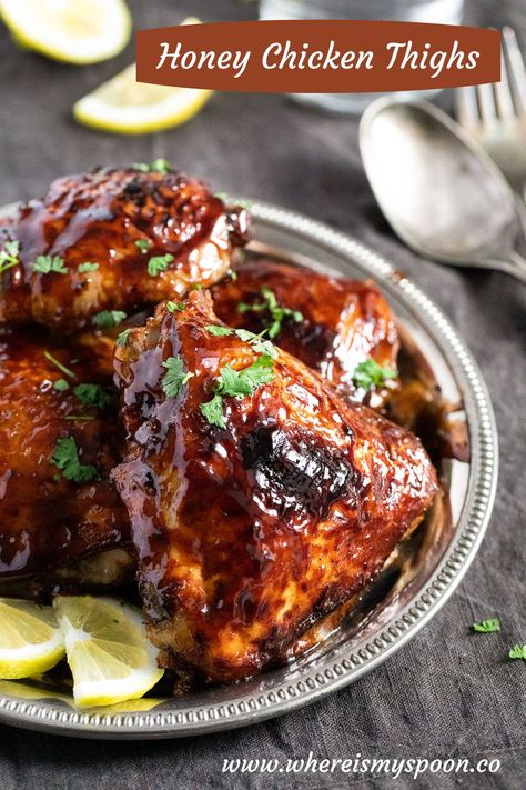 These honey baked chicken thighs are a delicious and flavorful dish that combines the tenderness and juiciness of chicken thighs with a sweet and savory glaze. Honey Chicken Thighs, Honey Baked Chicken, Food Arrangement, Chicken Thights Recipes, Awesome Chicken, Honey Glazed Chicken, Honey Baked, Sweet Chicken, Broiled Chicken