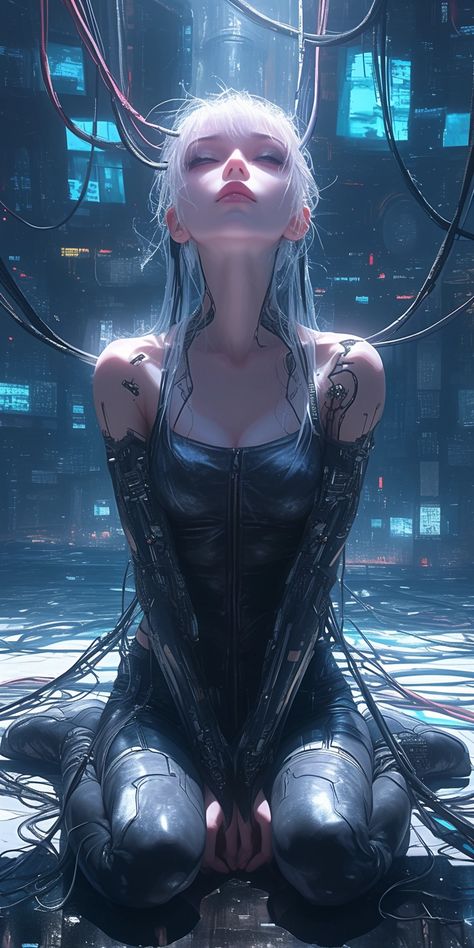 Created with Midjourney Ai #Character #Fantasy #Anime #cartoon #cyberpunk #sci-fi Dark Sci Fi Aesthetic, Cyberpunk Female Character Design, Cyberpunk Woman Art, Scifi Cosplay, Cyberpunk Netrunner, Cyberpunk Girl Art, Cartoon Cyberpunk, Cyberpunk Women, Cyberpunk Dystopia