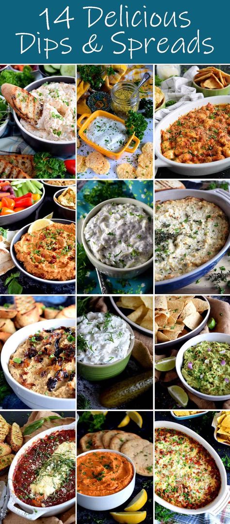 14 Delicious Dips and Spreads - Lord Byron's Kitchen Spinach Dip Recipe, Roasted Red Pepper Hummus, Delicious Dips, Dip Recipes Easy, Homemade Hummus, Party Dips, Dips And Spreads, Savory Appetizer, Lord Byron