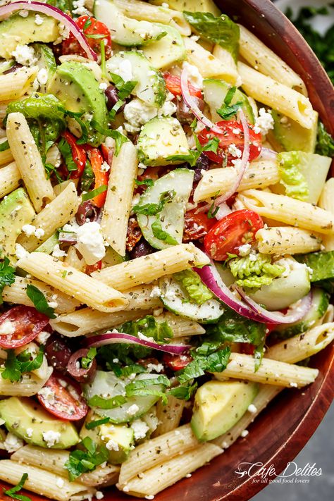 Lemon Herb Dressing, Cavatelli Pasta, Mediterranean Pasta Salad, Salad Taco, Salad Macaroni, Mediterranean Recipe, Salad Quinoa, Herb Dressing, Mediterranean Pasta Salads