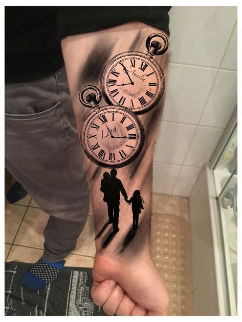 Tato Jam, Pocket Watch Tattoo Design, Clock Tattoo Sleeve, Clock And Rose Tattoo, Watch Tattoo Design, Family Tattoos For Men, Pocket Watch Tattoos, Shadow Tattoo