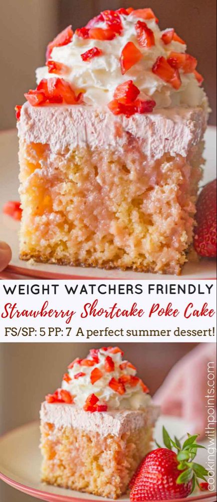 Weight Watcher Cake, Cake Made With Applesauce, Strawberry Condensed Milk, Strawberry Shortcake Poke Cake, Weight Watchers Cake Recipes, Milk And Strawberry, Weight Watchers Cake, Healthy Strawberry Shortcake, Strawberry Poke Cakes