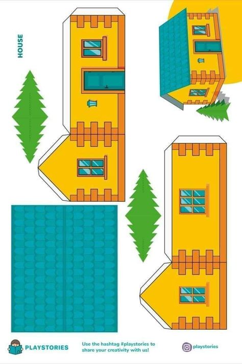 Paper Craft House Free Printable, 3d House Printable, House Printable Templates, Paper Toys Template Free Printable, Paper House Template Printables Free, Printable House Template, Paper City Printable, Papercraft House, Paper House Printable