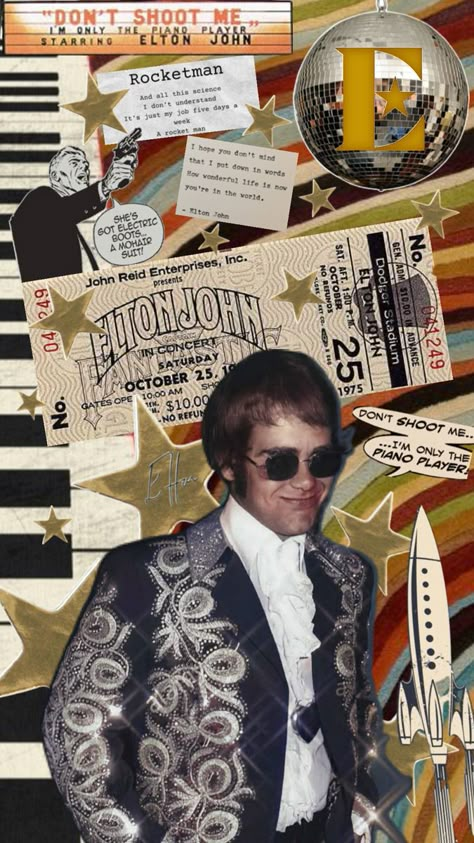 Elton John soft colours!   #eltonjohn #aesthetic #70s #collage Elton John Aesthetic, Rocket Man Elton John, 70s Collage, John Aesthetic, Aesthetic 70s, Mood Board Ideas, Rocket Man, Fav Music, My Favourite Things