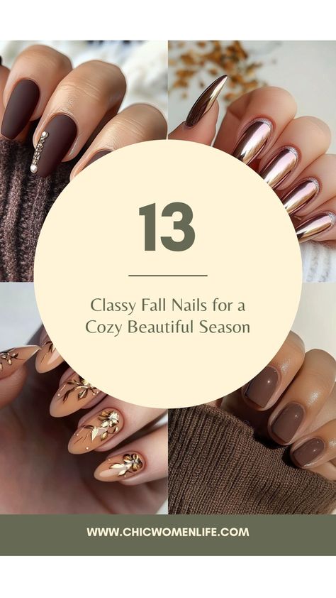 13 Classy Fall Nails for a Cozy Beautiful Season Classy November Nails, Fall Elegant Nails, Classy Fall Nails Acrylic, Elegant Fall Nails, Cozy Nails, Autumn Nails Ideas, Classy Fall Nails, Fall Nails Designs, Business Nails